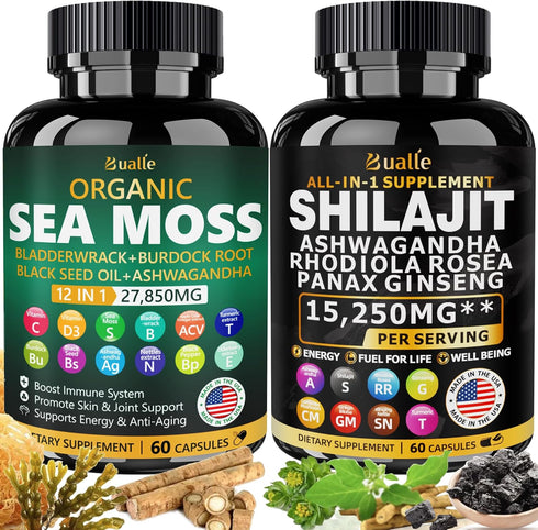 Sea Moss and Shilajit Bundle, 60 Count with Sea Moss, Black Seed Oil, Ashwagandha, Ginger & Shilajit, 2 Pack