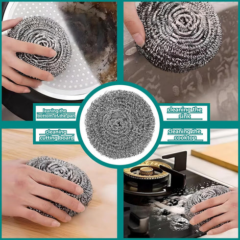 Stainless Steel Scourer Kitchen and Household, Steel Cleaning Dishes, Middle Size Scrubbers (6Pcs*25g)