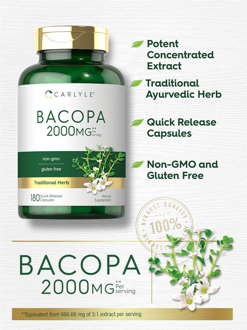 Carlyle Bacopa Monnieri Capsules, 180 Capsules, Gluten Free Supplement