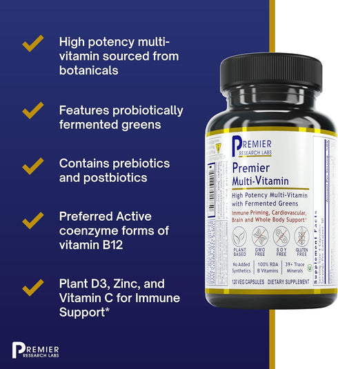 Premier Research Labs Multi-Vitamin - Immune, Brain & Heart Support, Vegan Capsules for Men & Women, 120 Capsules