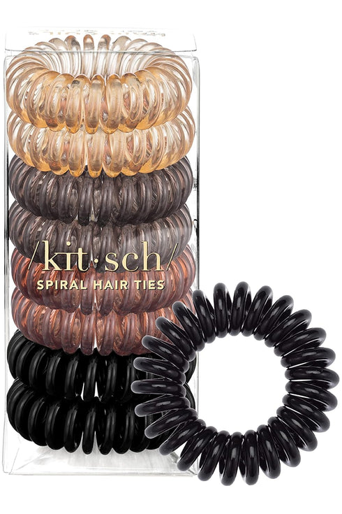Kitsch Spiral Hair Ties for Women - No Crease Hair Tie, 8pcs Brunette, for Thick and Thin Hair