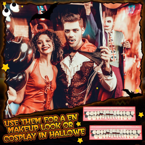 Nuanchu 280 Pcs False Teeth Acrylic Resin Denture Replacement, 10 Sets Denture Tooth Kit for Halloween DIY Dental