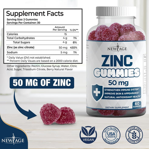 NEW AGE Immune Defense Combo - 2 Pack - Vitamin D3 Gummies 5000 IU 125mcg & High Potency Zinc Gummies, 120 Count