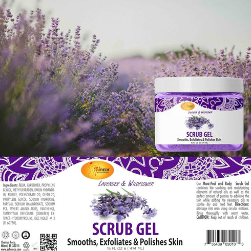 SPA REDI Exfoliating Scrub Pumice Gel, Lavender & Wildflower, 16 Oz - Body, Manicure & Pedicure Exfoliator with