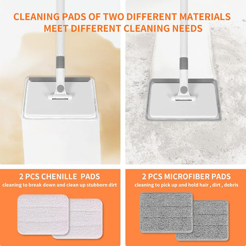 Baseboard Cleaner Tool with Handle, Wall Cleaner Mop Buddy with Extension Pole and 4 Reusable Pads