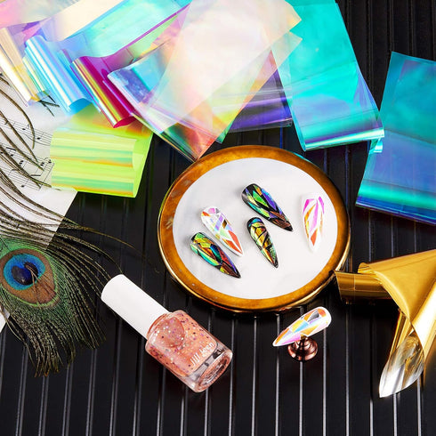 Maitys 40 Pieces Iridescent Glass Paper Nail Design Sticker Decals, Shinning Reflective Mirror Design, 20 Colors