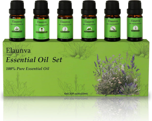 Essential Oils Set,100% Pure Natural,(Peppermint/Patchouli/Rosemary/Lemongrass/Vanilla/Lavender),for Aromatherapy and Home Fragrance,Spring Aroma Therapy Oil,Gift