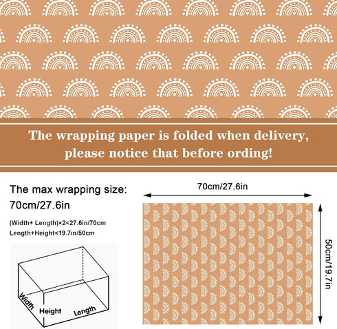 Whaline 12Pcs Modern Boho Wrapping Paper Boho Daisy Flower Rainbow Sun Gift Wrap Bulk Art Paper Folded Flat for Baby Shower Birthday Wedding DIY Crafts Gift Packing, 19.7 x 27.6 Inch