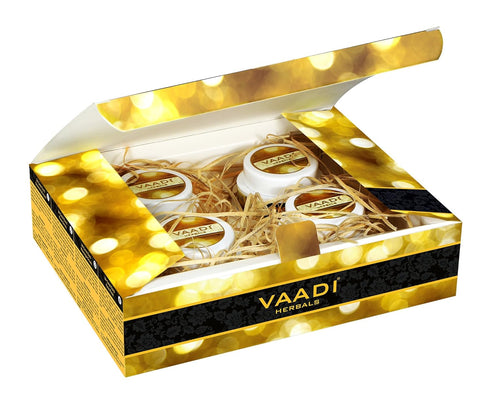 Vaadi Herbals Gold Facial Kit with 24 Carat Gold Leaves, Marigold & Wheatgerm Oil, Lemon Peel Extract - 70 Grams