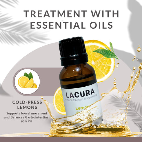 LaCura Lemon Essential Oil, Pure and Potent Essential Oils for Gut Health, Mood Boost and Overall Wellness, Essential Oil from Cold Pressed Lemon Peels, Therapeutic-Grade, Multi Use Plant Extract,15ml