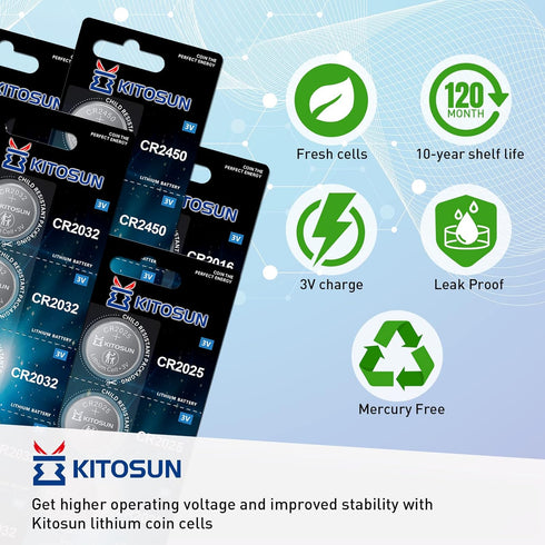 KITOSUN CR2032 3V Lithium Cell - 10Pcs CR 2032 Coin Button Battery Replacement for Apple Airtag, Car Key Fob