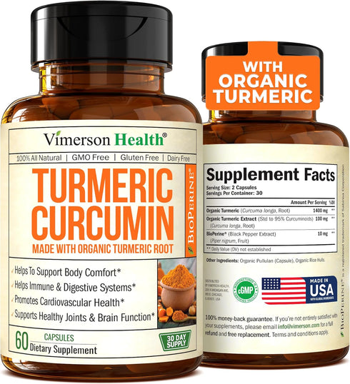 Organic Turmeric Curcumin & Black Pepper - High Absorption Joint Support Supplement with 1400mg Turmeric