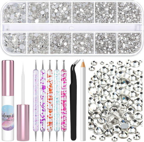 SFX Makeup Face Glue with 3600Pcs Flatback Eye Gems, Rhinestone Crystal, Tweezers, and Skin Adhesive for Cosplay