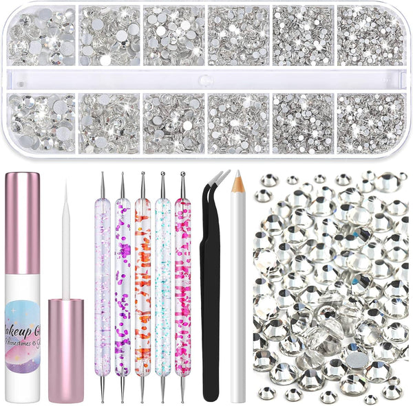 SFX Makeup Face Glue with 3600Pcs Flatback Eye Gems, Rhinestone Crystal, Tweezers, and Skin Adhesive for Cosplay