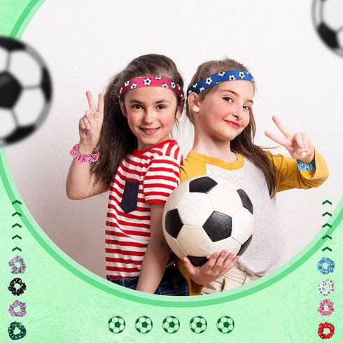 MTLEE 12 Pcs Soccer Hair Accessories, 8 Soccer Hair Scrunchies and 4 Non-Slip Adjustable Headbands for Girls Teens