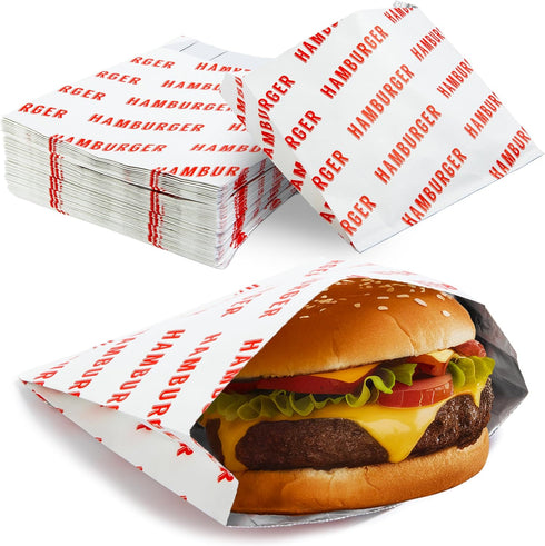 Retro Grease Proof Burger Wrappers - 50 Pk, BPA Free Cookout Supply, Large Insulated Hamburger Bags for BBQ