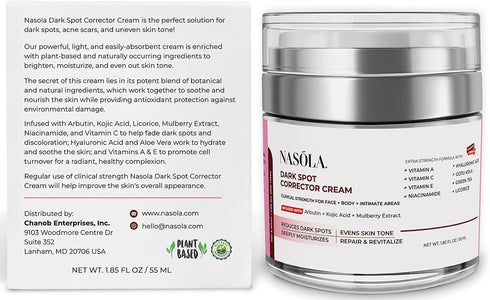 Dark Spot Corrector Cream for Face & Body, Natural Skincare with Kojic Acid & Mulberry, 1.85 Fl Oz