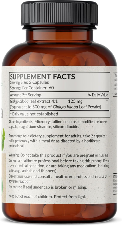 Futurebiotics Ginkgo Biloba 500mg Extra Strength - Non-GMO, 120 Vegetarian Capsules