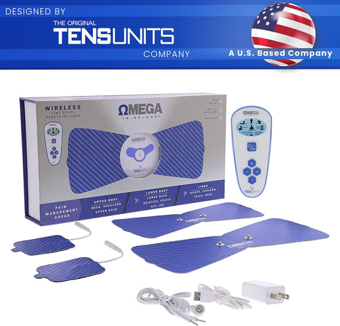 OMEGA Wireless TENS Unit Muscle Stimulator with Remote Control - Complete Back Pain Relief Solution with Reusable