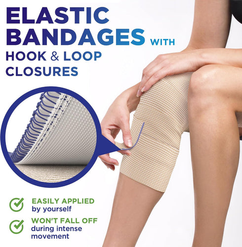 Premium Elastic Bandage Wrap, 2pk 4” Self-Closing Reusable Compression Bandage Wrap for Legs and Arms