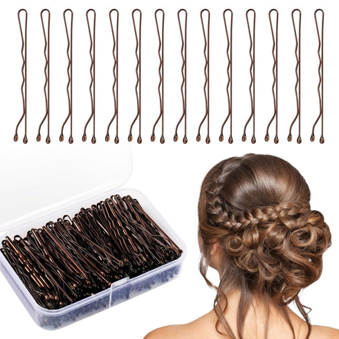 Mini Brown Bobby Pins Holder, 200 PCS Brown Bobby Hair Pins for Thick Hair Styling