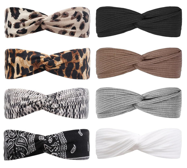 Huachi 8Pcs Boho Style Hairband for Women, Fashion Twist Headbands, Soft Elastic Hair Bands for Teen Girls