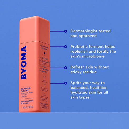 BYOMA Balancing Face Mist, pH Balanced Toner with Ceramides and Probiotics, Alcohol-Free Spray for Refreshing Skin