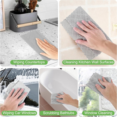 Double-Sided Microfiber Cleaning Cloths - 8-Pack Gray, Non-Scratch Dishcloth & Rags for Kitchen, Car, Housekeeping