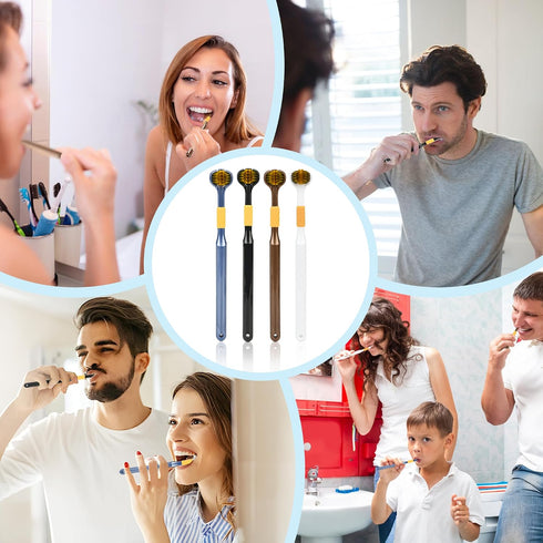 Lnncdsc 4-Piece Set 3-Sided of toothbrushes Adults, Extra Soft toothbrushes for Adults, Medium Toothbrush