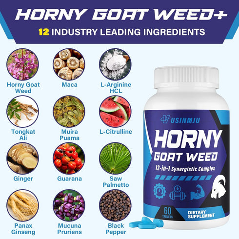 Vusinmju 12 1 1500mg 500mg 60 Hornygoatweed for Men, In Horny Goat Weed, Male Enhancing Supplement with Horny goat