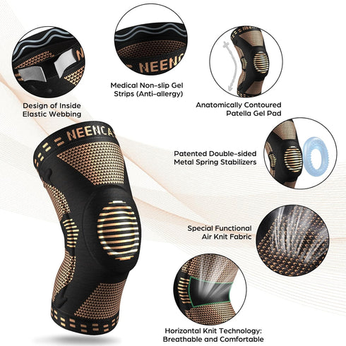 NEENCA Copper Knee Brace for Knee Pain, Knee Support with Patella Pad & Side Stabilizers, Compression Knee Sleeve