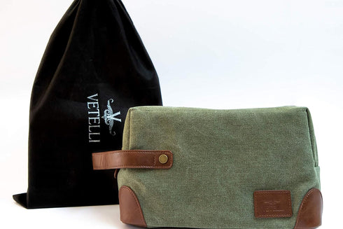 Vetelli Vintage Canvas Toiletry Bags, Waterproof Dopp Kits for Travel (Marco, Green)