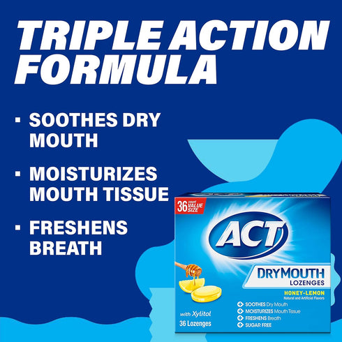 ACT Dry Mouth Lozenges, Sugar Free Honey-Lemon, 36 Count
