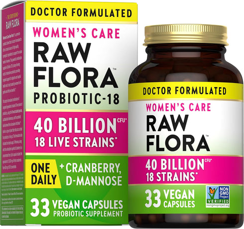 Nature's Truth Raw Flora Probiotics for Women, 40 Billion CFU, 33 Vegan Capsules with Cranberry & D-Mannose