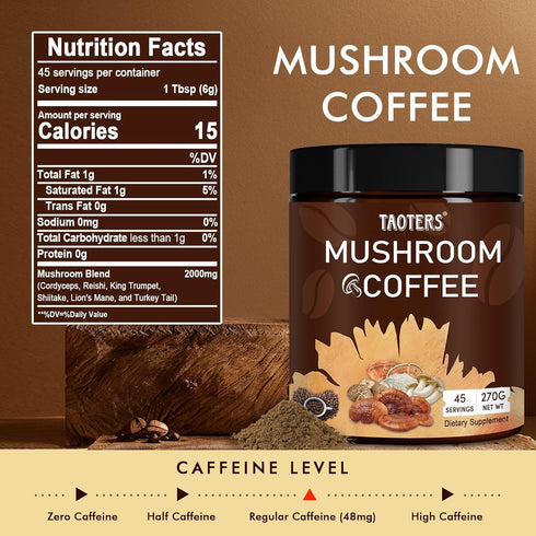 Immunity, 6 45 Mushroom Coffee | Enhanced Focus, Boosted Improved Energy | Adaptogenic Mushrooms: Cordyceps, Reishi