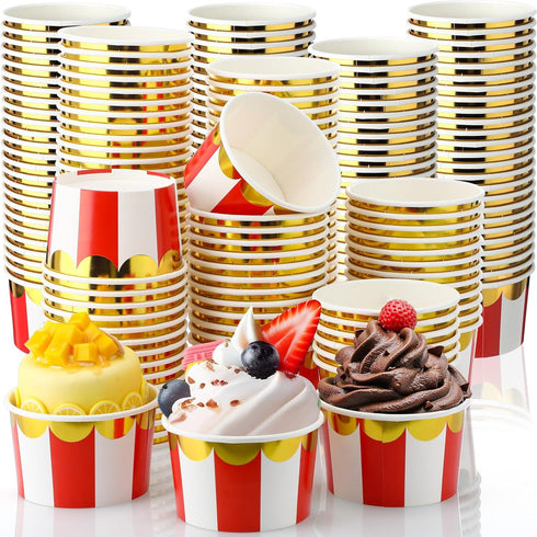 Willinglong 100 Pcs 9 oz Circus Carnival Party Cups Red Stripe Paper Ice