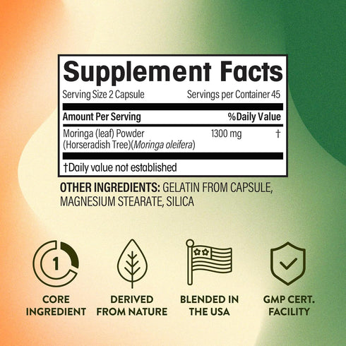 Moringa Capsules 1300mg by Nutrition Greenlife - Pure Raw Moringa Oleifera Superfood Dietary Supplement, 90 Capsules