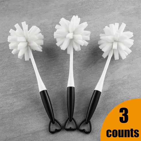 ALINK Pack of 3 Bottle Glass Dish Sponge Cleaning Brush with Handle
