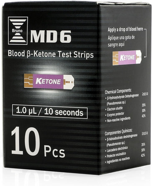 Box of 10 Ketone Test Strips for MD6 Blood Monitoring System - Accurate Keto Counts for Ketogenic Diet