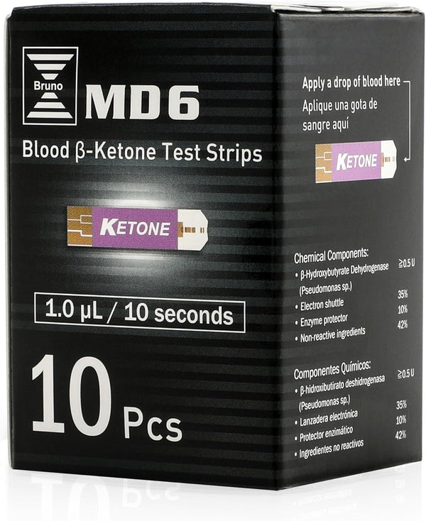 Box of 10 Ketone Test Strips for MD6 Blood Monitoring System - Accurate Keto Counts for Ketogenic Diet