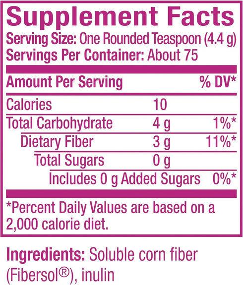 Metamucil Fiber Supplement, Unflavored Clear Mixing Powder, 75 teaspoons, Plant Based Prebiotic Fiber Blend for