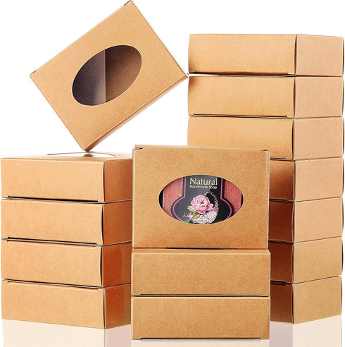 Spakon 30pcs Kraft Paper Soap Boxes for Homemade Gifts, 3.78 x 2.76 x 1.18 Inches with Window (Brown)
