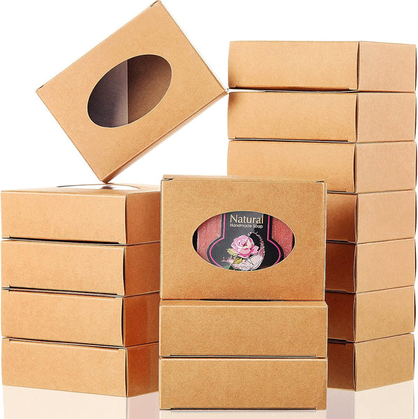 Spakon 30pcs Kraft Paper Soap Boxes for Homemade Gifts, 3.78 x 2.76 x 1.18 Inches with Window (Brown)