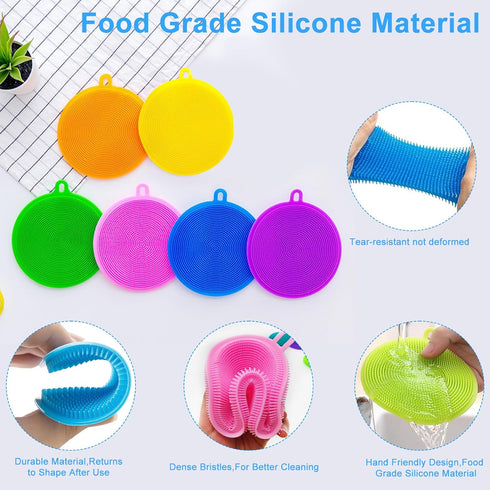Silicone Dish Scrubber, 12 Pack Food Grade BPA Free Reusable Sponges for Kitchen Dish Washing and Cleaning