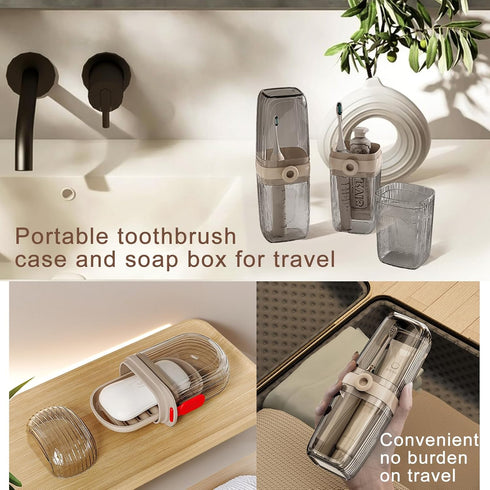 WOKNOW Toothbrush Travel Case and Soap Travel Case, Leakproof Soap Container with Cover, Portable Toothbrush Holder
