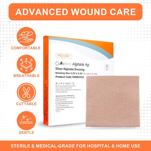 MedVance MedHeal Silver Calcium Alginate Ag Sterile Highly Absorbent Antibacterial Dressing, 5 Count