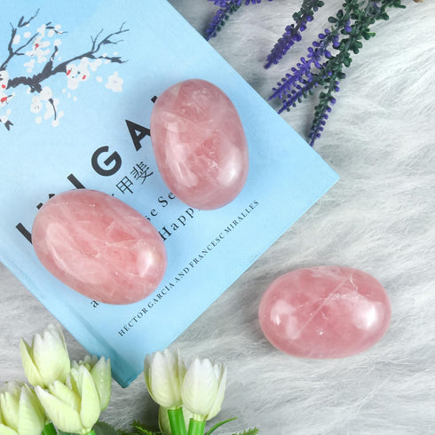 55-60mm Pink Agate Palm Stone, Worry Stone Natural Chakra Healing, Hand Carved Crystal for Meditation