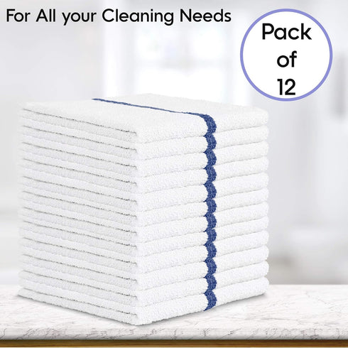 Nabob Wipers Kitchen Bar Mop Terry Towels 12 Pack - 100% Cotton, Size 14x17, Super Absorbent for Home, Kitchen, Bathroom