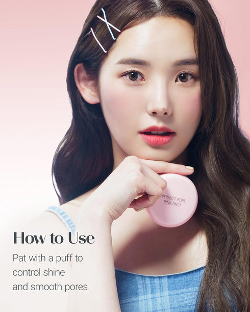 THESAEM Saemmul Perfect Pore Pink Pact - Makeup Finishing Pressed Powder for Sebum Control and Pore Minimization