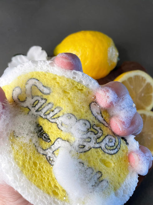 3Pack Lemon Dish Sponges, Fun Fruit Design, Natural & Biodegradable, Odor Resistant & Non-Scratch